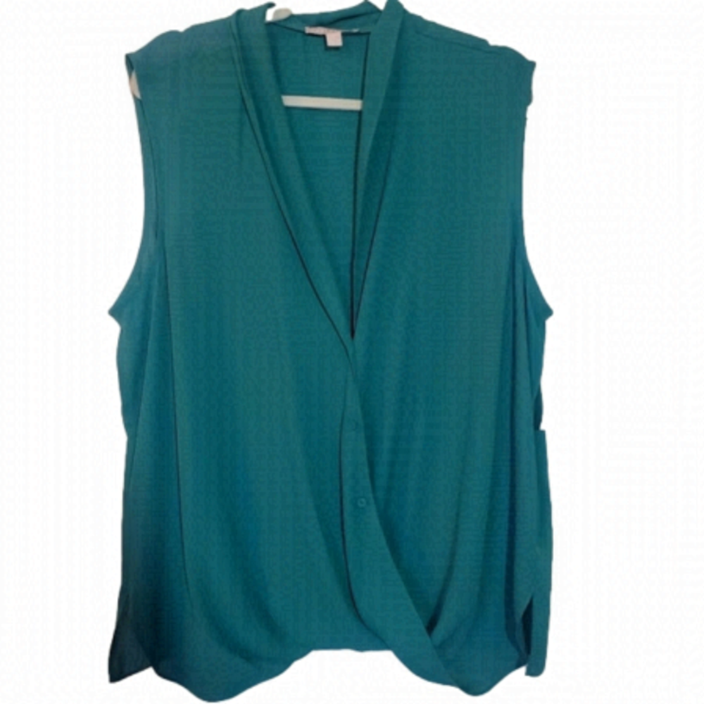 XXL Chelsea 28 wrap style blouse dark cyan green NWOT